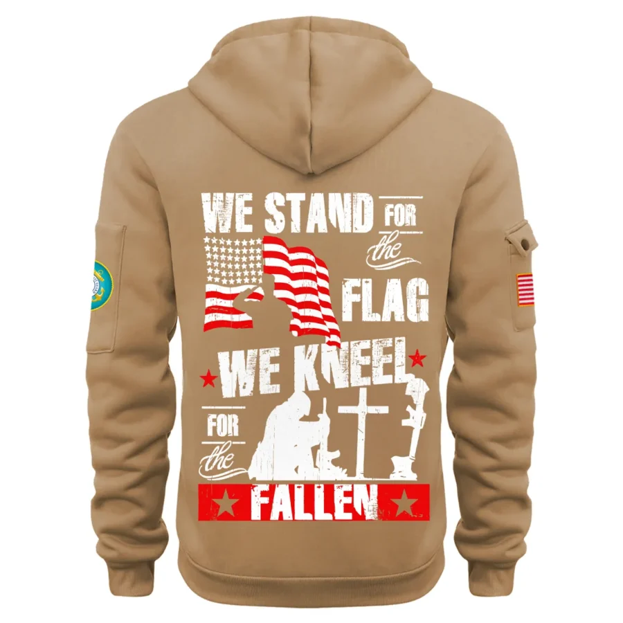 Personalized Name Color Khaki We Stand For The Flag U.S. Coast Guard Veteran Hoodie Half Zipper