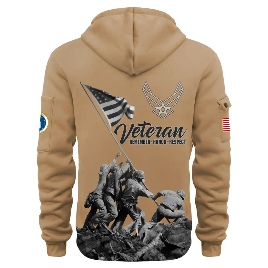 Personalized Name Color Khaki Veteran Remember Honor Respect U.S. Air Force Veteran Hoodie Half Zipper