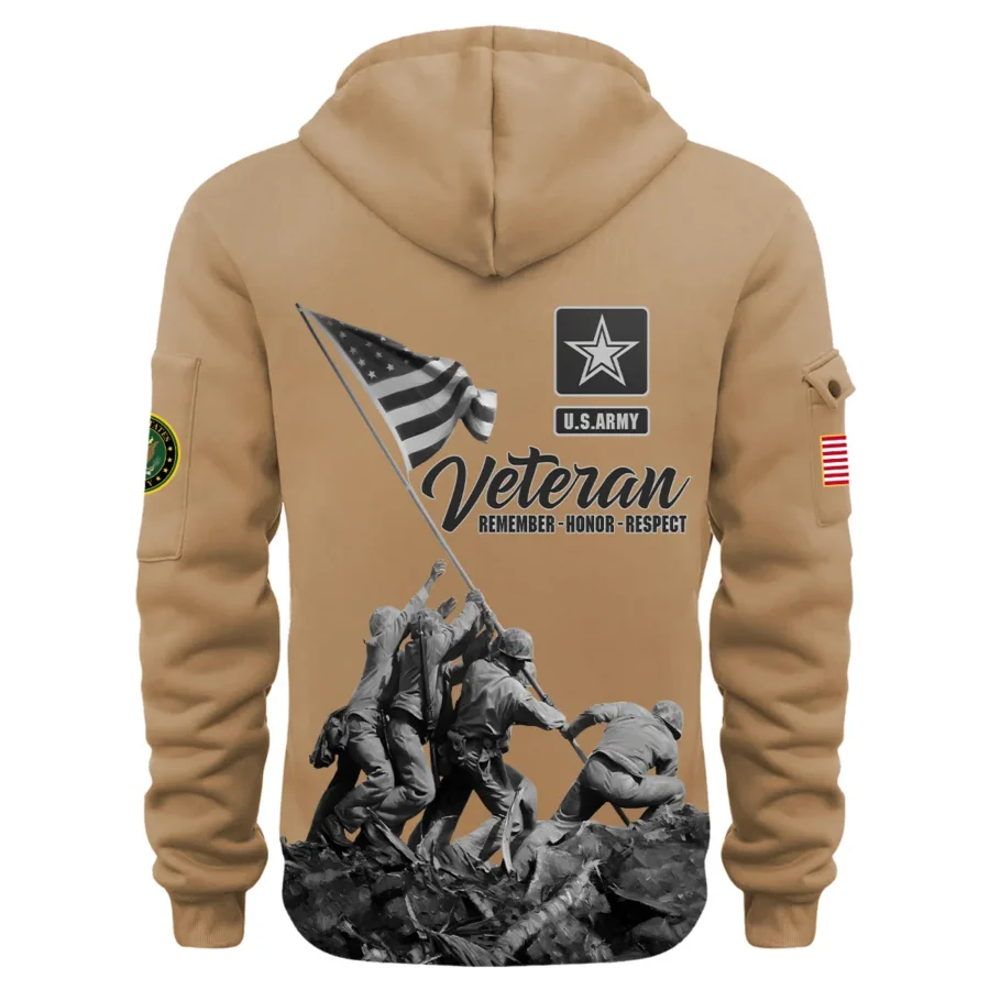 Personalized Name Color Khaki Veteran Remember Honor Respect U.S. Army Veteran Hoodie Half Zipper