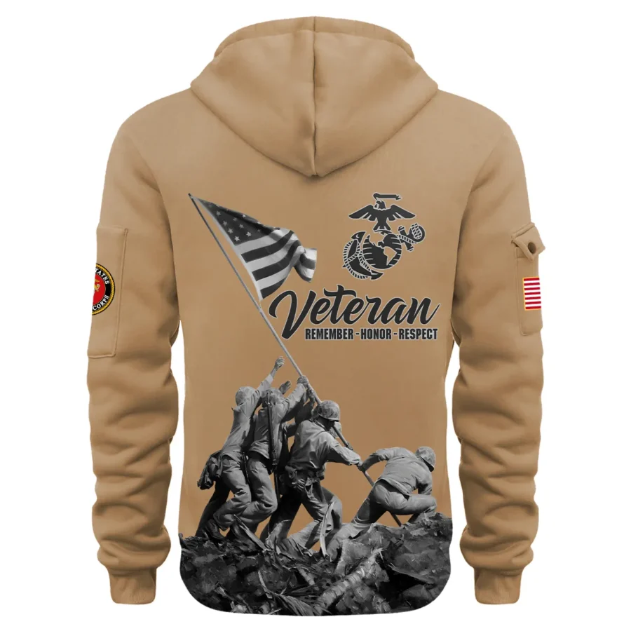 Personalized Name Color Khaki Veteran Remember Honor Respect U.S. Marine Corps Veteran Hoodie Half Zipper