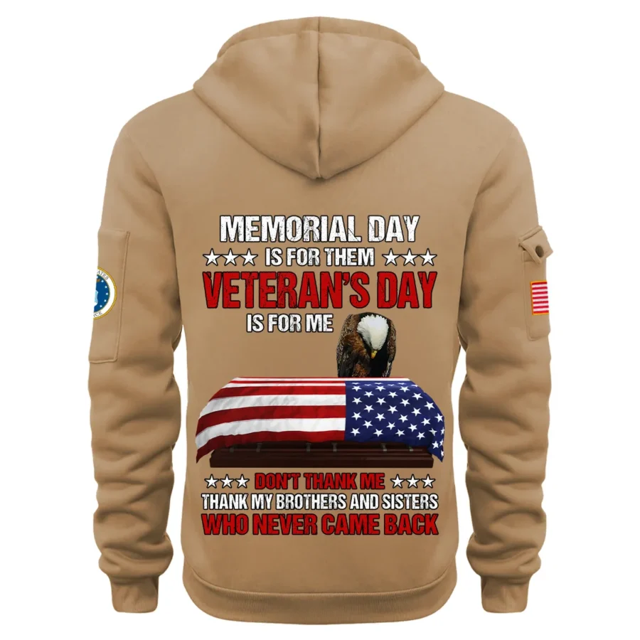 Personalized Name Color Khaki Memorial Day Is For Them Veteran Day Is For Me U.S. Air Force Veteran Hoodie Half Zipper