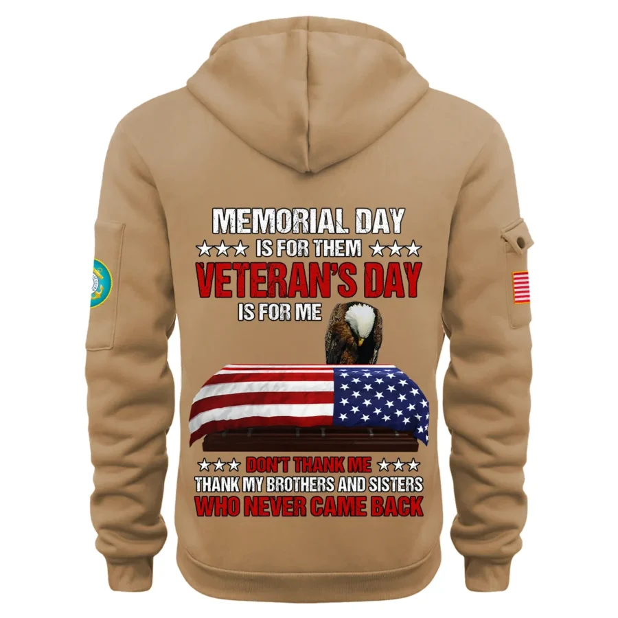 Personalized Name Color Khaki Memorial Day Is For Them Veteran Day Is For Me U.S. Coast Guard Veteran Hoodie Half Zipper