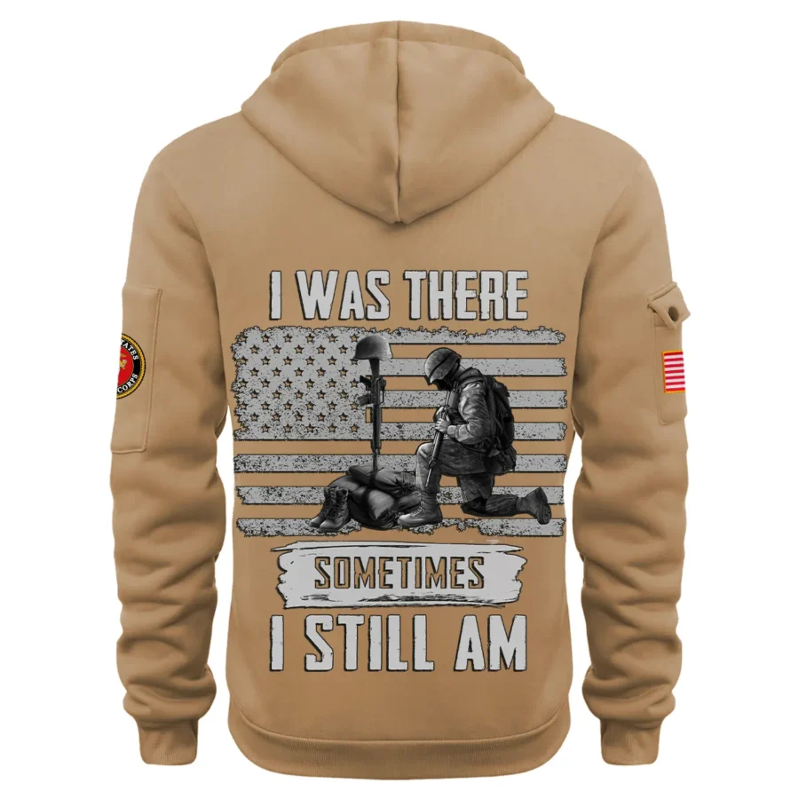 Personalized Name Color Khaki I Was There Sometimes I Still Am U.S. Marine Corps Veteran Hoodie Half Zipper