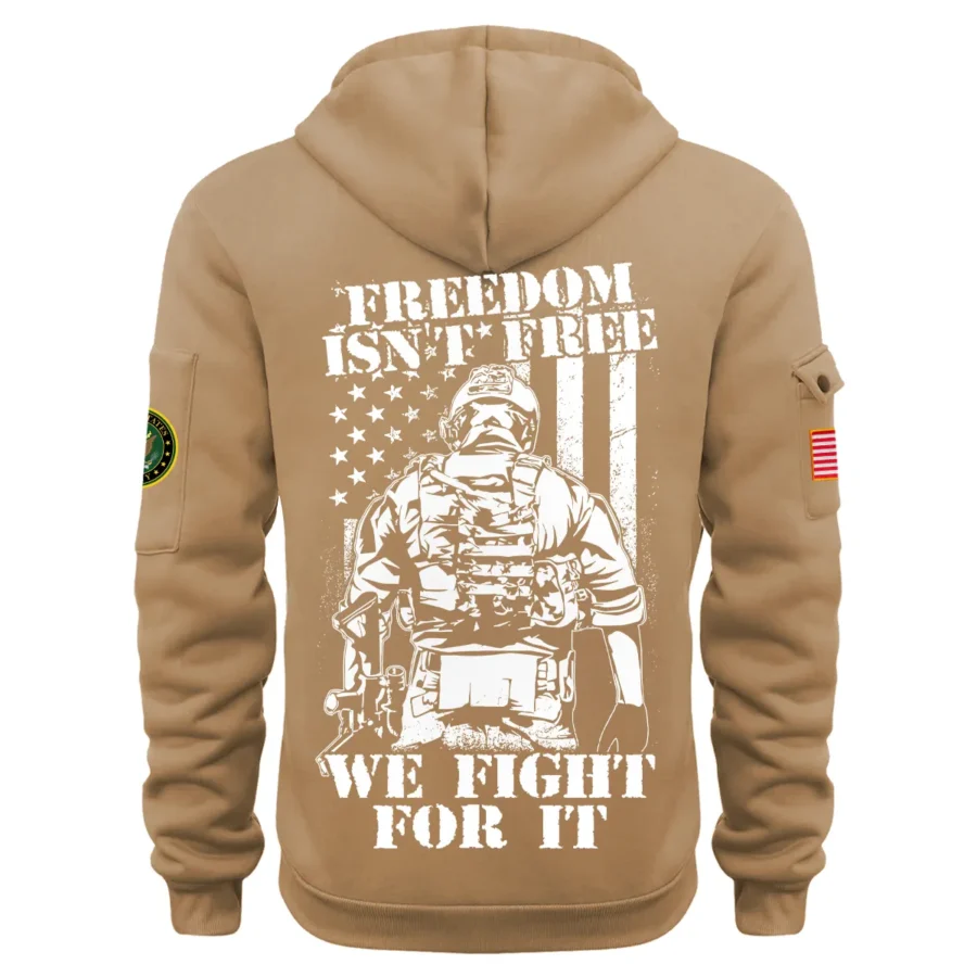 Personalized Name Color Khaki Freedom Isnt Free We Fight For It U.S. Army Veteran Hoodie Half Zipper