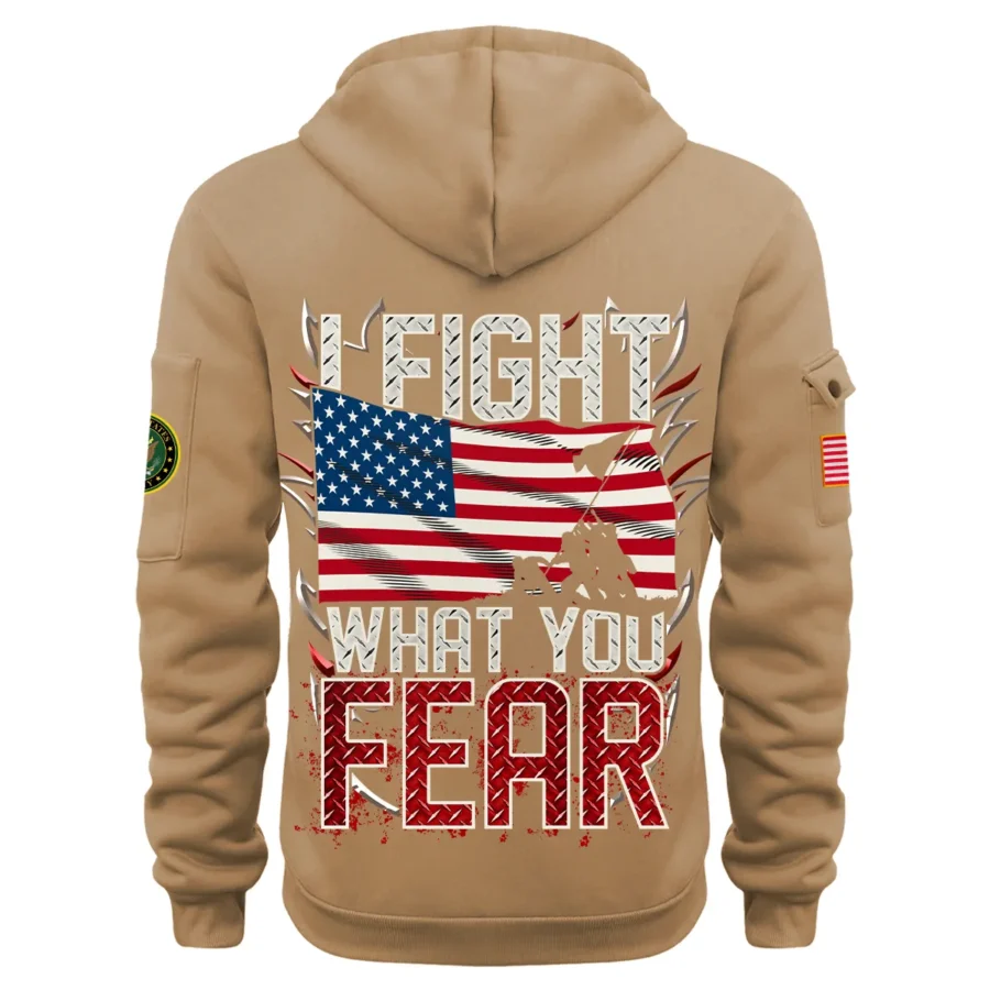 Personalized Name Color Khaki I Fight What You Fear U.S. Army Veteran Hoodie Half Zipper