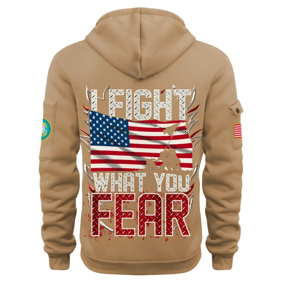 Personalized Name Color Khaki I Fight What You Fear U.S. Coast Guard Veteran Hoodie Half Zipper