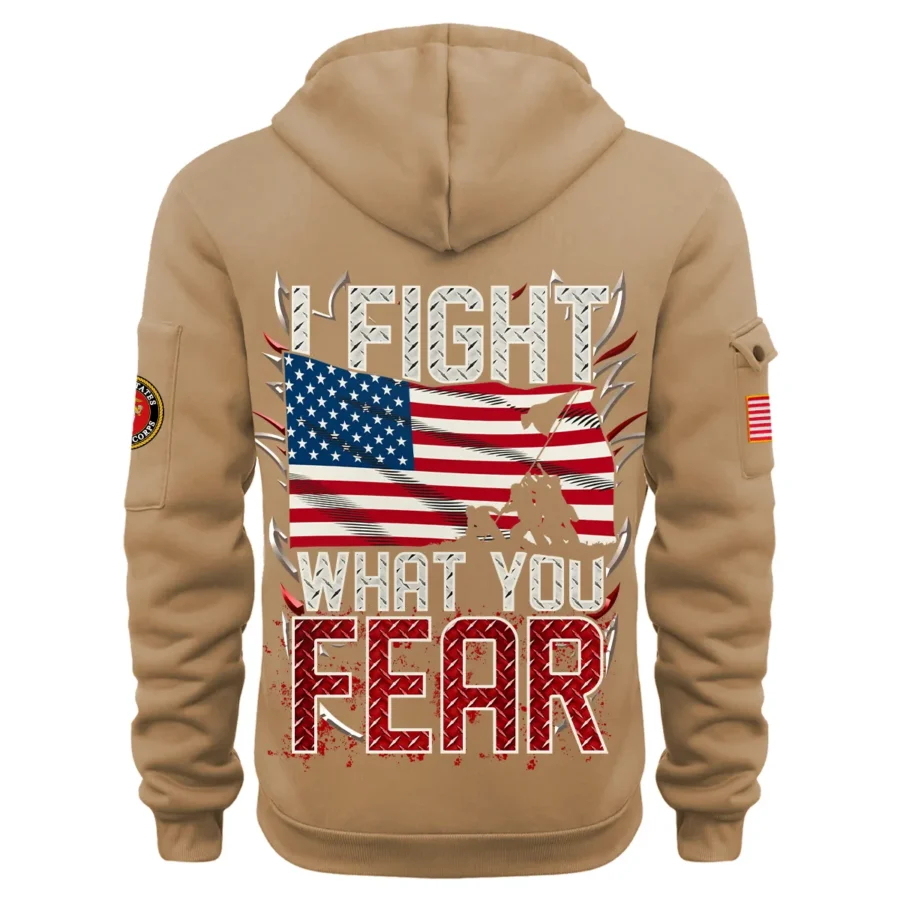 Personalized Name Color Khaki I Fight What You Fear U.S. Marine Corps Veteran Hoodie Half Zipper