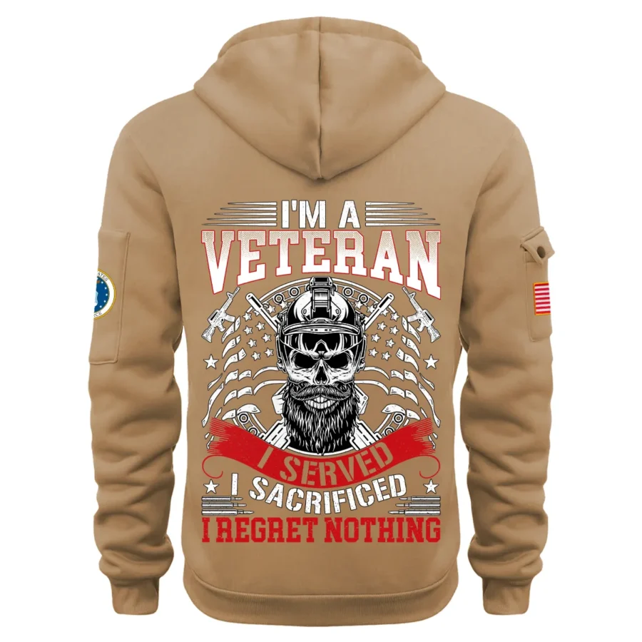 Personalized Name Color Khaki Im A Veteran I Served I Sacrificed I Regret Nothing U.S. Air Force Veteran Hoodie Half Zipper