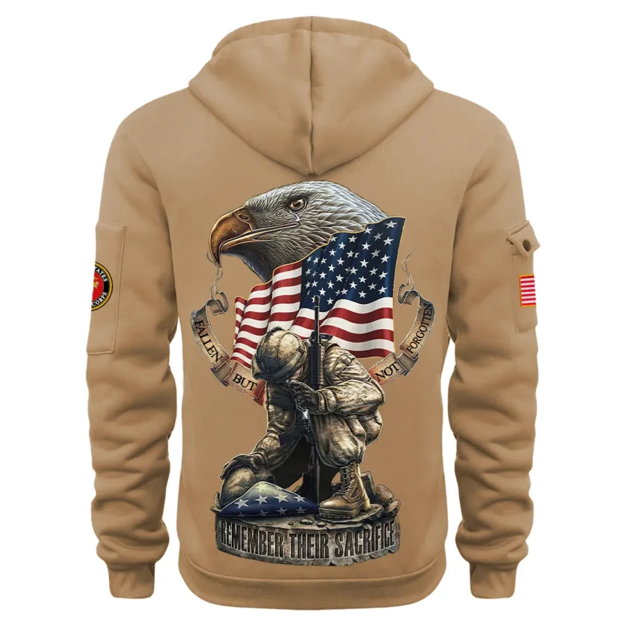 Personalized Name Color Khaki Fallen But Not Forgotten Remember Their Sacrifice U.S. Marine Corps Veteran Hoodie Half Zipper