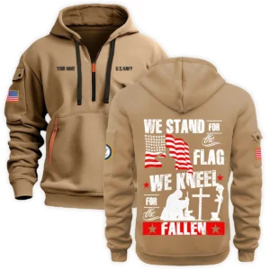 Personalized Name Color Black We Stand For The Flag U.S. Navy Veteran Hoodie Half Zipper