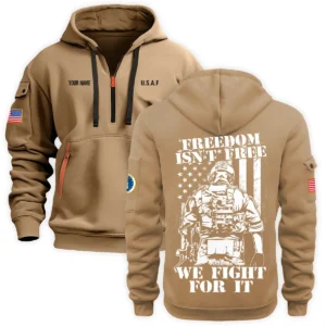 Personalized Name Color Gray Freedom Isnt Free We Fight For It U.S. Air Force Veteran Hoodie Half Zipper