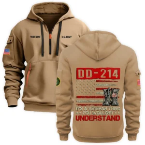 Personalized Name Color Gray DD-214 Its A Veteran Thing You Wouldnt Understand U.S. Army Veteran Hoodie Half Zipper