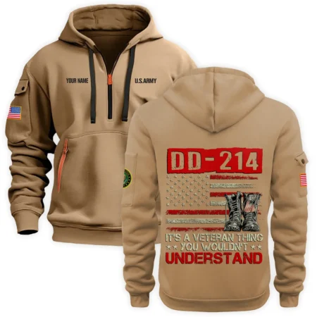 Personalized Name Color Khaki DD-214 Its A Veteran Thing You Wouldnt Understand U.S. Army Veteran Hoodie Half Zipper