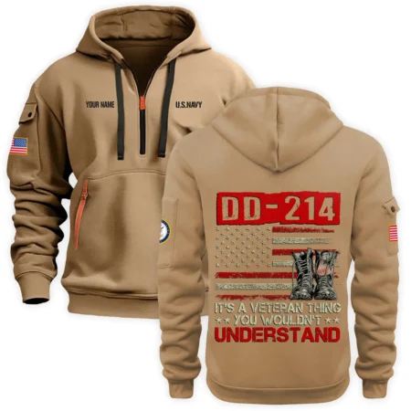 Personalized Name Color Khaki DD-214 Its A Veteran Thing You Wouldnt Understand U.S. Navy Veteran Hoodie Half Zipper