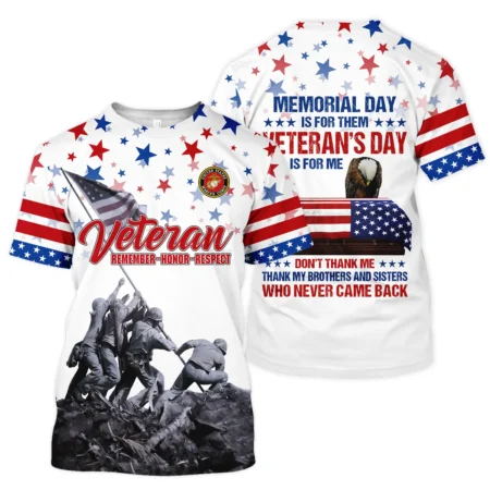 Veteran Memorial Day Remember Honor Respect U.S. Marine Corps Veterans All Over Prints Unisex T-Shirt