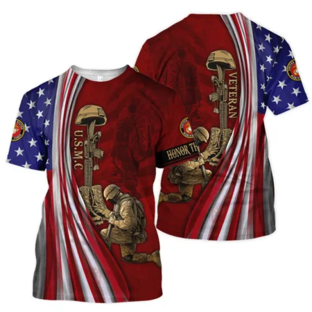 Veteran Us Flag Honor The Fallen U.S. Marine Corps Veterans All Over Prints Unisex T-Shirt