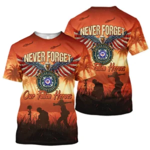 Veteran Never Forget Our Fallen Heroes U.S. Coast Guard Veterans All Over Prints Quarter-Zip Polo Shirt