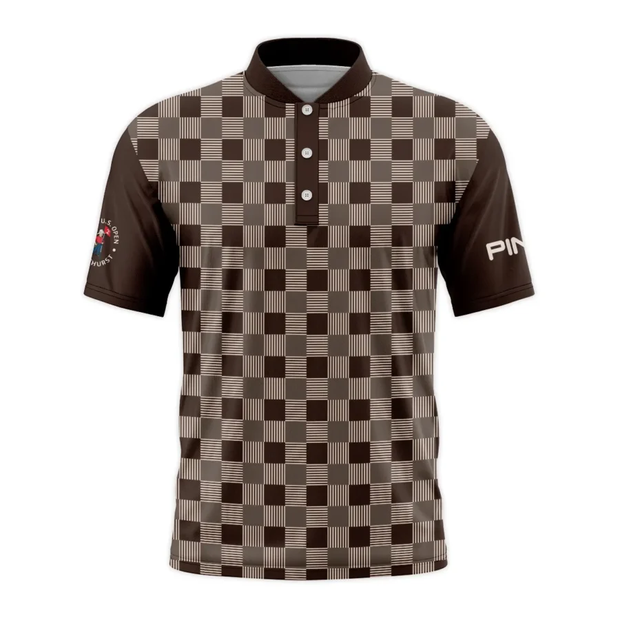 Golf Brown Square Pattern 124th U.S. Open Pinehurst Ping Style Classic, Short Sleeve Round Neck Polo Shirt