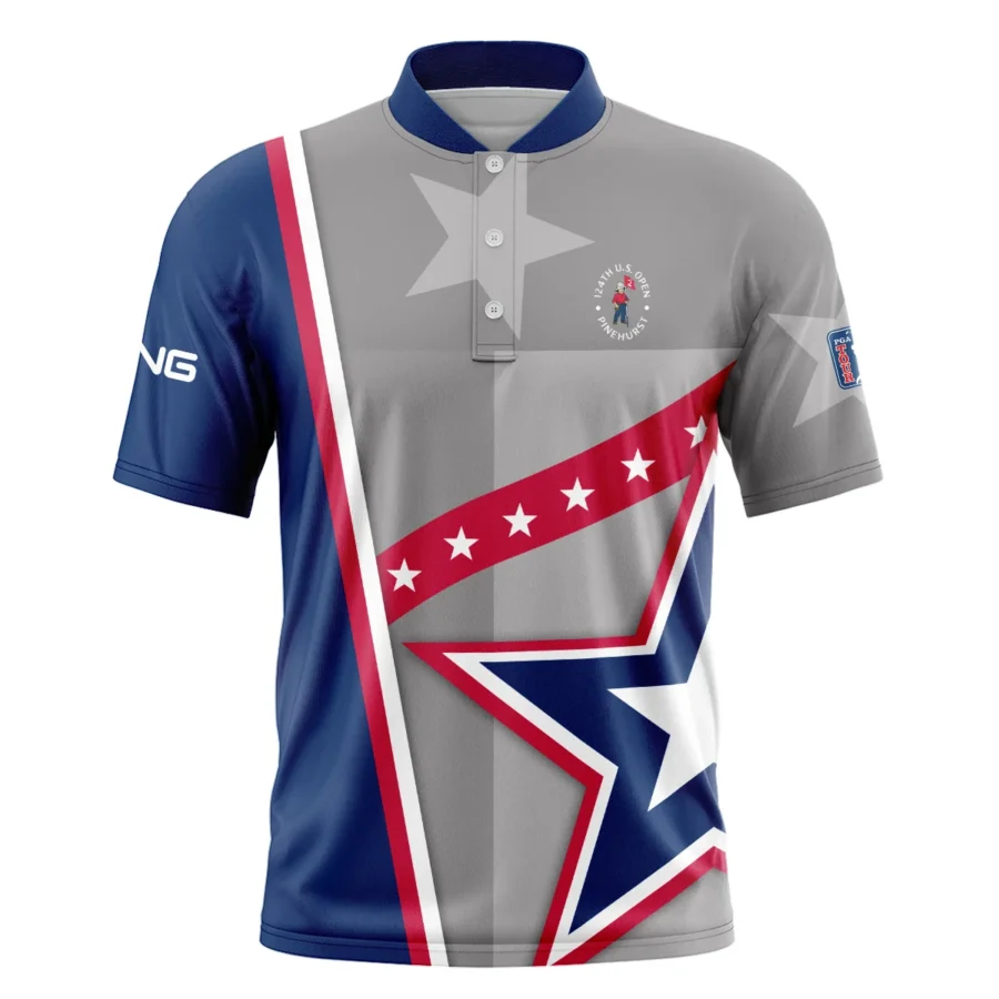 124th U.S. Open Pinehurst Ping White Star Red Line Blue  Style Classic, Short Sleeve Round Neck Polo Shirt