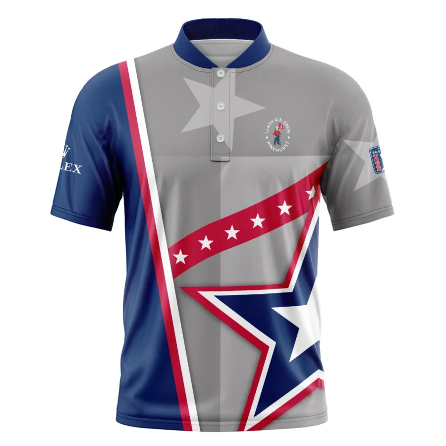 124th U.S. Open Pinehurst Rolex White Star Red Line Blue  Style Classic, Short Sleeve Round Neck Polo Shirt