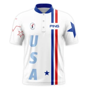 124th U.S. Open Pinehurst Ping Blue Red Line White Vneck Polo Shirt Style Classic Polo Shirt For Men