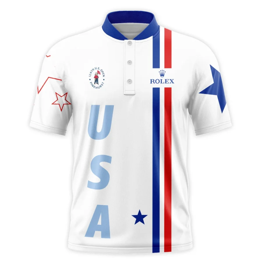 124th U.S. Open Pinehurst Rolex Blue Red Line White Style Classic, Short Sleeve Round Neck Polo Shirt