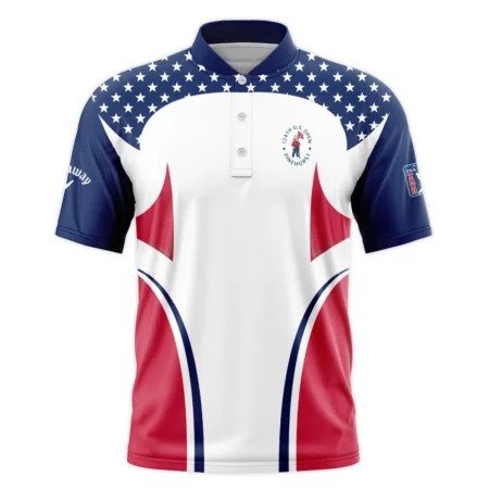 124th U.S. Open Pinehurst Callaway Stars White Dark Blue Red Line Style Classic, Short Sleeve Round Neck Polo Shirt