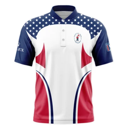 124th U.S. Open Pinehurst Rolex Stars White Dark Blue Red Line Style Classic, Short Sleeve Round Neck Polo Shirt