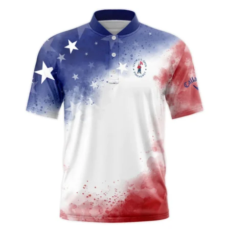 124th U.S. Open Pinehurst Callaway Blue Red Watercolor Star White Backgound Style Classic, Short Sleeve Round Neck Polo Shirt