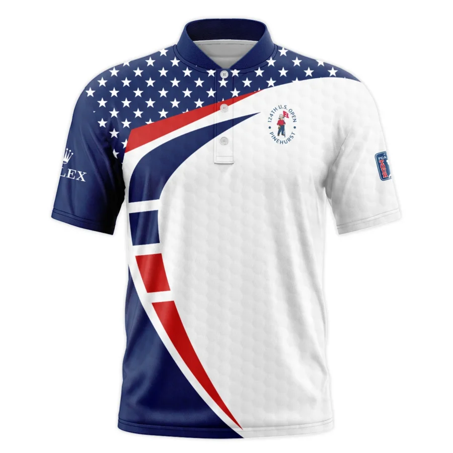 Blue Red Golf Pattern Star White 124th U.S. Open Pinehurst Rolex Style Classic, Short Sleeve Round Neck Polo Shirt