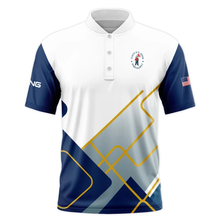 124th U.S. Open Pinehurst Blue Yellow Line White Ping Style Classic, Short Sleeve Round Neck Polo Shirt