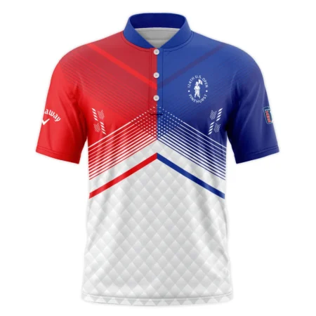 Callaway 124th U.S. Open Pinehurst Blue Red Line White Abstract Style Classic, Short Sleeve Round Neck Polo Shirt