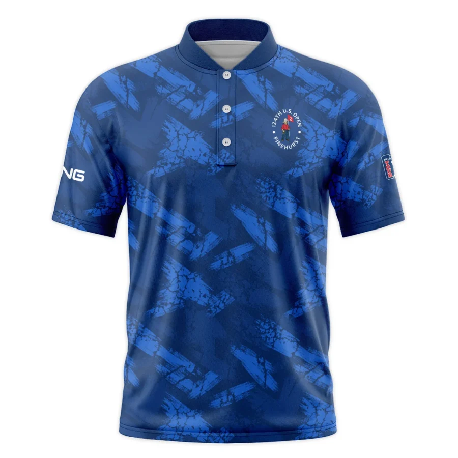 124th U.S. Open Pinehurst Ping Dark Blue Brush Pattern Style Classic, Short Sleeve Round Neck Polo Shirt