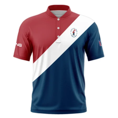 124th U.S. Open Pinehurst Ping Blue Red White Background Style Classic, Short Sleeve Round Neck Polo Shirt