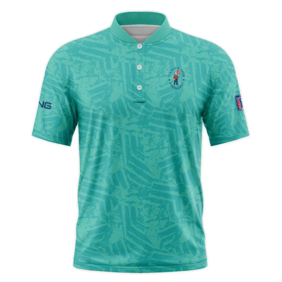 Moderate Cyan Abstract 124th U.S. Open Pinehurst Ping Style Classic, Short Sleeve Round Neck Polo Shirt