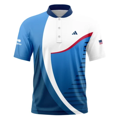 US Open Tennis Champions Adidas Dark Blue Red White Polo Shirt Mandarin Collar Polo Shirt