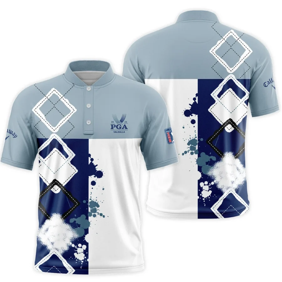 2024 PGA Championship Valhalla Callaway Blue White Brush Line Style Classic, Short Sleeve Round Neck Polo Shirt