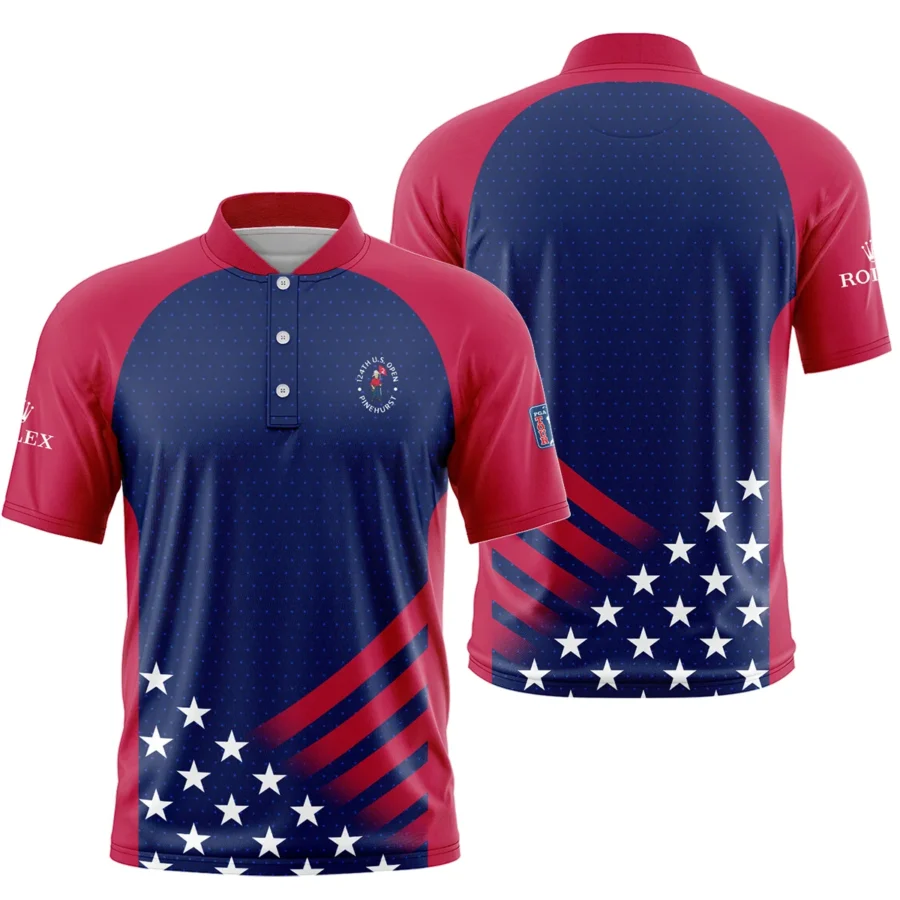 Rolex 124th U.S. Open Pinehurst Star White Dark Blue Red Background Style Classic, Short Sleeve Round Neck Polo Shirt