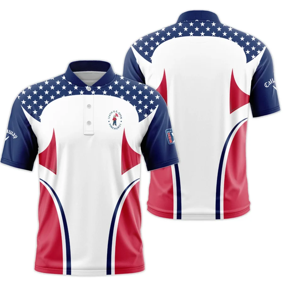 124th U.S. Open Pinehurst Callaway Stars White Dark Blue Red Line Style Classic, Short Sleeve Round Neck Polo Shirt