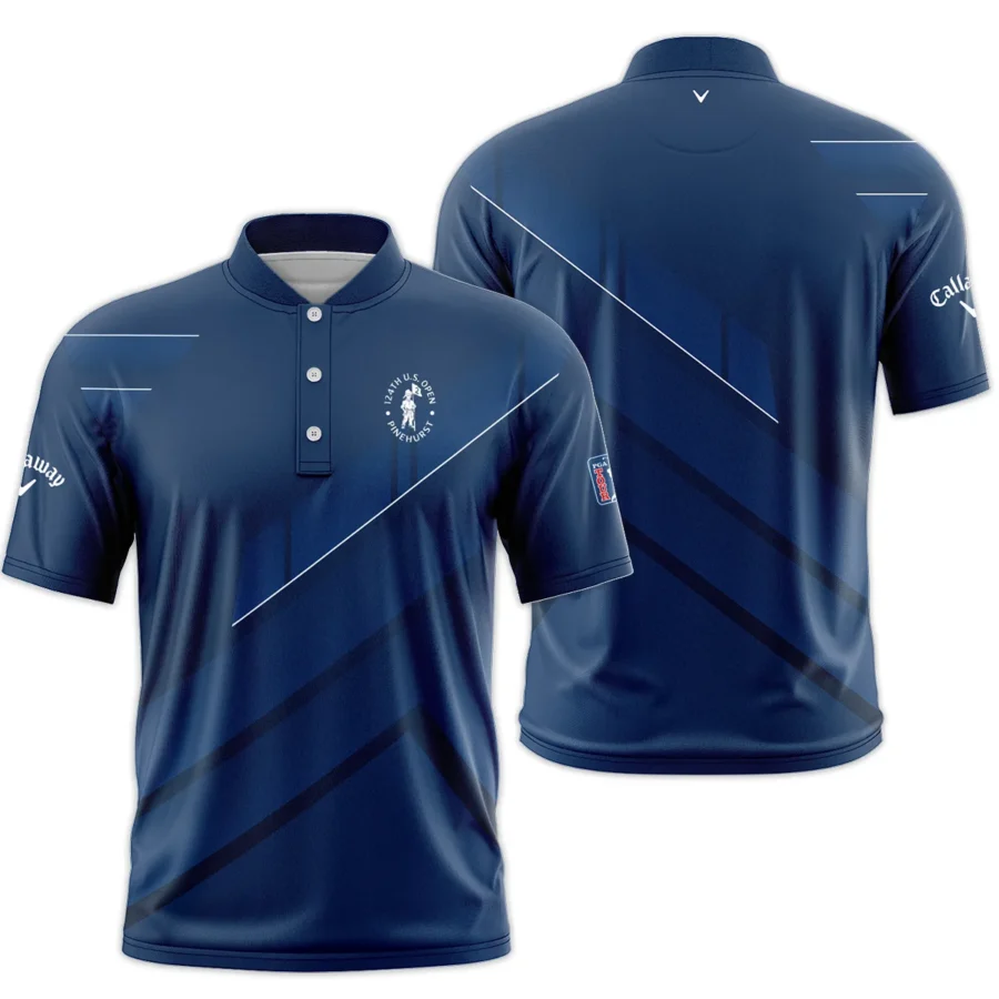 124th U.S. Open Pinehurst Dark Blue White Line Callaway Style Classic, Short Sleeve Round Neck Polo Shirt