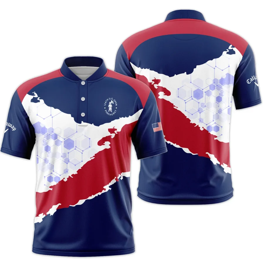 Callaway 124th U.S. Open Pinehurst Red Dark Blue White Abstract Background Style Classic, Short Sleeve Round Neck Polo Shirt