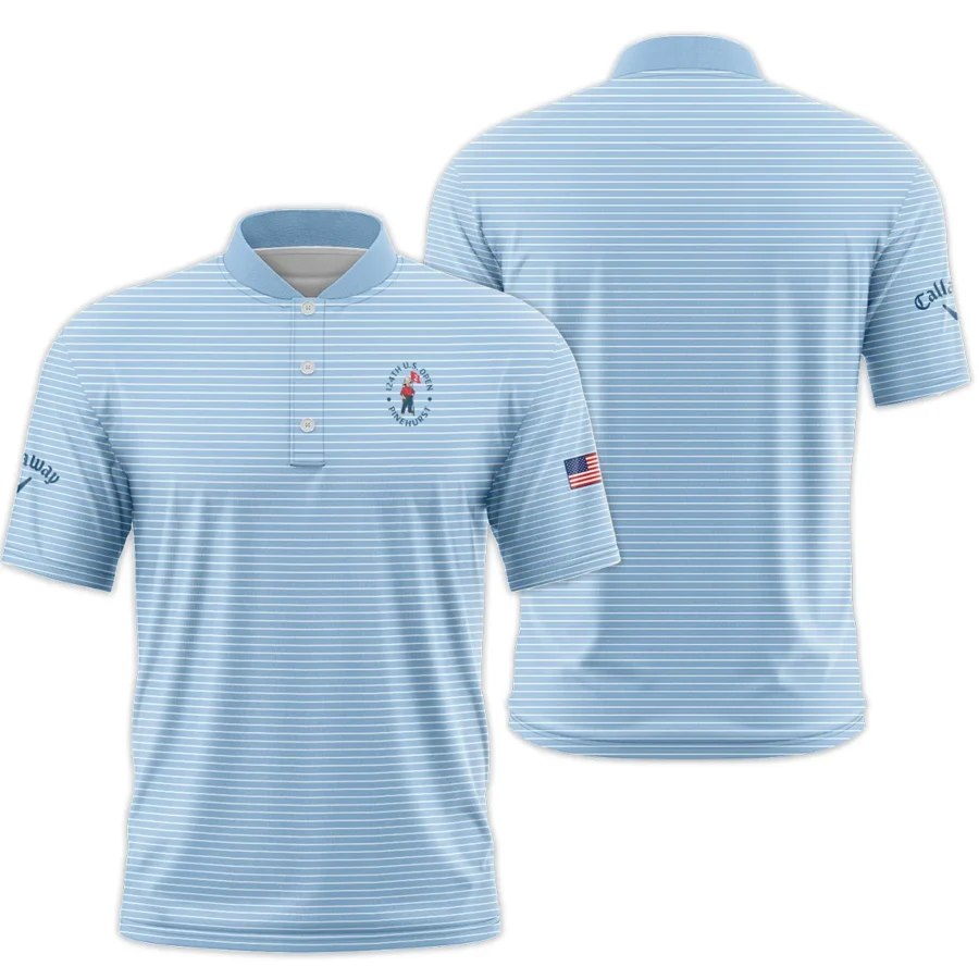 Blue White Line Pattern Callaway 124th U.S. Open Pinehurst Style Classic, Short Sleeve Round Neck Polo Shirt