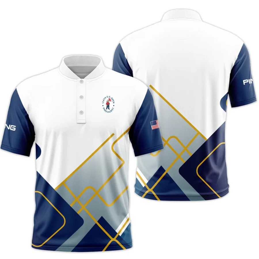 124th U.S. Open Pinehurst Blue Yellow Line White Ping Style Classic, Short Sleeve Round Neck Polo Shirt