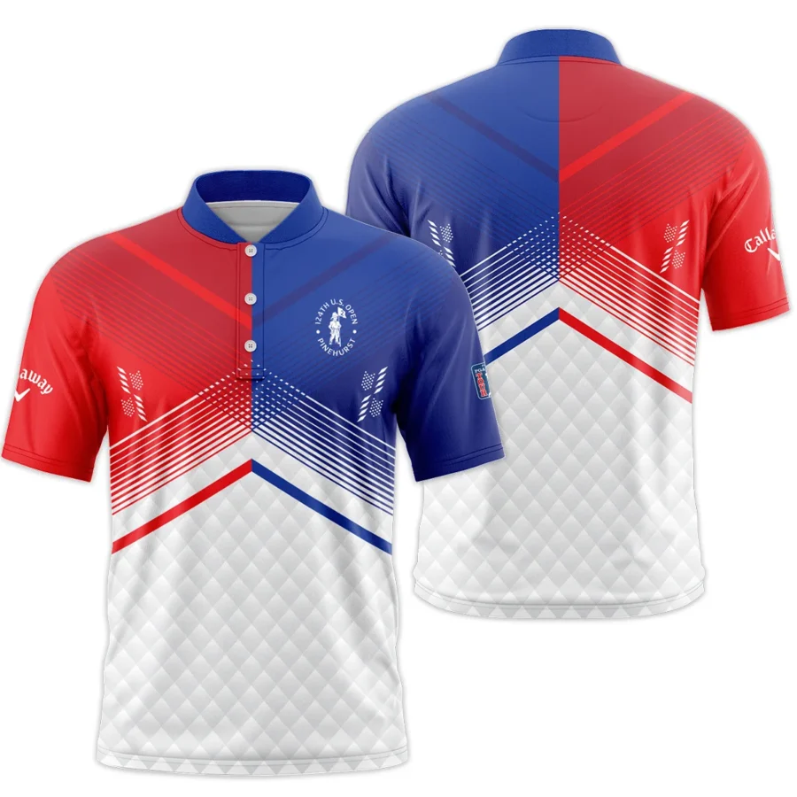 Callaway 124th U.S. Open Pinehurst Blue Red Line White Abstract Style Classic, Short Sleeve Round Neck Polo Shirt