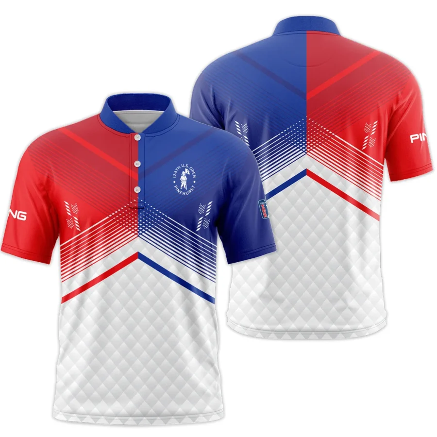 Ping 124th U.S. Open Pinehurst Blue Red Line White Abstract Style Classic, Short Sleeve Round Neck Polo Shirt