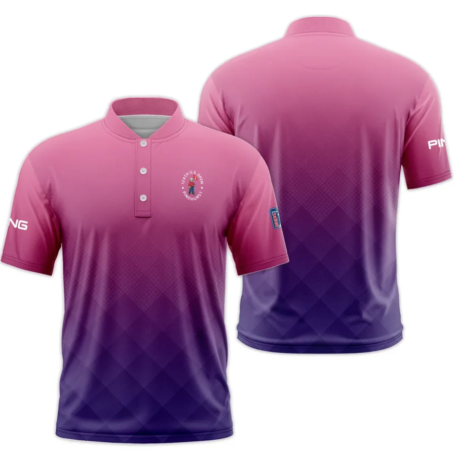 Ping 124th U.S. Open Pinehurst Purple Pink Gradient Abstract Style Classic, Short Sleeve Round Neck Polo Shirt