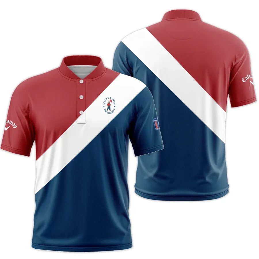 124th U.S. Open Pinehurst Callaway Blue Red White Background Style Classic, Short Sleeve Round Neck Polo Shirt