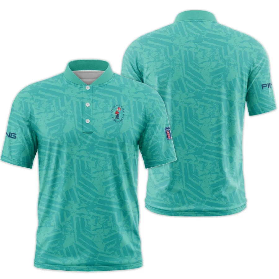 Moderate Cyan Abstract 124th U.S. Open Pinehurst Ping Style Classic, Short Sleeve Round Neck Polo Shirt