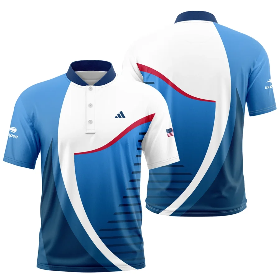 US Open Tennis Champions Adidas Dark Blue Red White Short Sleeve Round Neck Polo Shirts