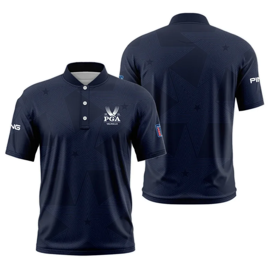 Golf Navy Color Star Pattern 2024 PGA Championship Valhalla Ping Style Classic, Short Sleeve Round Neck Polo Shirt